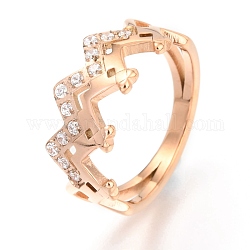304 палец кольца из нержавеющей стали, с кристально горный хрусталь, волна, розовое золото , размер США 7, внутренний диаметр: 17 мм