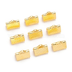 Iron Ribbon Crimp Ends, Golden, about 7mm long, 10mm wide, hole: 2mm