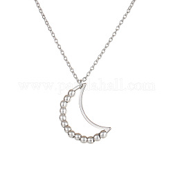 Collana con pendente con perla girevole in acciaio al titanio color acciaio inossidabile, per calmare la meditazione preoccupante, luna, 17.72 pollice (45 cm)