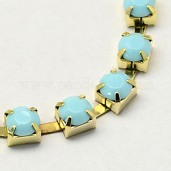 Golden Tone Iron Acrylic Claw Chains, Acrylic Rhinestone Cup Chains, Light Cyan, 4mm, about 32.8 Feet(10m)/bundle