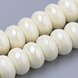 Perles en porcelaine manuelles, nacré, rondelle, jaune verge d'or clair, 13x8.5~9mm, Trou: 5mm