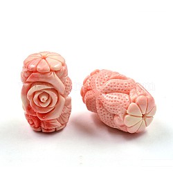 Carved Column Dyed Synthetical Coral Beads, 32x22mm, Hole: 2mm