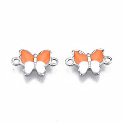 304 Stainless Steel Enamel Links Connectors, Nickel Free, Butterfly, Stainless Steel Color, Orange Red, 6.5x10x1mm, Hole: 1mm