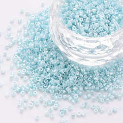 GlasZylinderförmigperlen in fluoreszierender Farbe, Perlen, Backen Farbe, Rundloch, hellblau, 1.5~2x1~2 mm, Bohrung: 0.8 mm, ca. 8000 Stk. / Beutel, etwa 1 Pfund / Beutel
