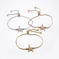 Bracelets bolo extensibles en laiton avec zircon cubique de micro pavé, Bracelets coulissants, avec des chaînes de boîte en laiton, étoile de mer / étoiles de mer, couleur mixte, 10-1/4 pouce (260 mm)
