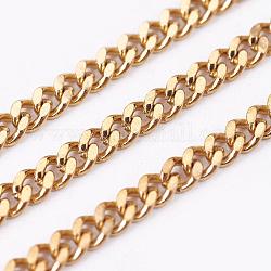 Ion Plating(IP) 304 Stainless Steel Twisted Chains Curb Chains, Unwelded, with Spool, Faceted, Golden, 3x2x0.6mm, about 32.8 Feet(10m)/roll