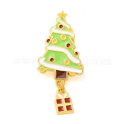 Spille smaltate per albero di Natale e confezione regalo, distintivo in lega placcato oro per abiti da zaino, giallo verde, 45x19x2mm