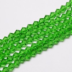 Imitare austriaco di cristallo di vetro bicone fili di perline, grado aa, sfaccettato, verde primavera, 4x4mm, Foro: 1 mm, circa 93~95pcs/filo, 14 pollice