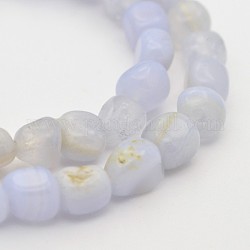 Chapelets de perle en agate de dentelle bleue naturelle, pierre roulée, pépites, 5~7mm, Trou: 5~7mm, environ 1 pouce