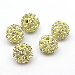 Perles en strass pavé d'argile polymère, perles de boule de disco, jonquille, pp13 (1.9~2mm), 6 rangs de strass, 10mm, Trou: 1.5mm
