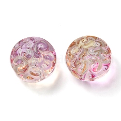 Perles en verre transparentes, plat et circulaire avec fleur, Prune, 13.5x8.5mm, Trou: 1.2mm, environ 10 pcs / sachet 