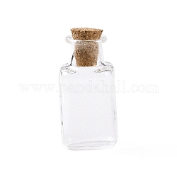 Botellas de vidrio en miniatura rectangulares, con tapones de corcho, botellas vacías de deseos, para accesorios de casa de muñecas, producir joyería, Claro, 12x14x34mm