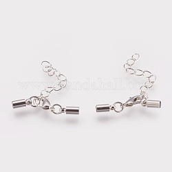 Brass Chain Extender, with Cord Ends and Lobster Claw Clasps, Platinum, Chain Extender: 34mm, Cord End: 3.5mm inner diameter