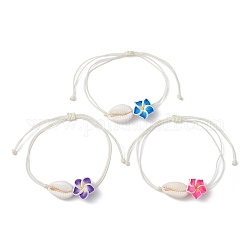 Bracelet à maillons fleur 3d en coquillage naturel et argile polymère, bracelet réglable tressé, couleur mixte, diamètre intérieur: 3-1/4 pouce (8.2 cm)