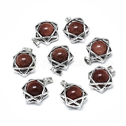 Synthetic Goldstone Pendants, with Platinum Plated Brass Findings, Star of David, 19x15x10.5mm, Hole: 2.5x4.5mm