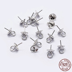 925 pendentifs tasse bélière clou en argent pur, pour la moitié de perles percées, couleur d'argent, 9x6mm, Trou: 2mm, pin: 0.7 mm