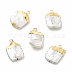 Pendenti di perle keshi naturali barocche, ciondoli quadrati, con passanti in ottone, oro chiaro, 19~21x13~15x3~7mm, Foro: 1.6 mm