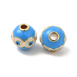 Perles en laiton émaillé, or, ronde avec le mauvais œil, bleu profond du ciel, 9mm, Trou: 2mm