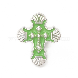 Perno smaltato a croce, distintivo in lega di platino per vestiti da zaino, verde lime, 27x22.5x1.5mm