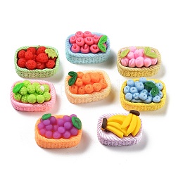 Opaque Resin Imitation Fruit Decoden Cabochons, Fruit Basket, Mixed Color, 23.5x16x12.5~13.5mm