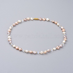 Colliers de perles de culture d'eau douce, avec des perles à facettes en verre rondelle, perles en laiton et fermoirs à vis, boîte en carton, or, 16.3 pouce (41.5 cm)