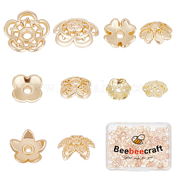 Beebeecraft 1 Box 100 Stück 5-Stil-Blumen-Perlenkappen, 14 Karat vergoldetes Messing und Legierung, Abstandshalter-Perlenkappen, Blumen-Perlen-Endkappe für die Herstellung von Armbändern, Halsketten und Schmuck