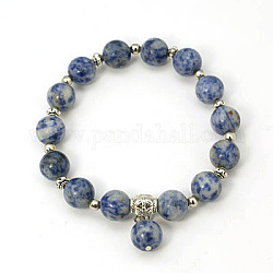 Bracelets de perles de pierre gemme de mode, Bracelets élastiques, avec des perles anciennes en alliage d'argent, tache bleue jasper, 55mm