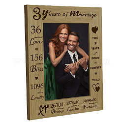 Legno naturale 3 anno di cornici per foto di matrimonio, per cornice da tavolo con display, rettangolo, parola, 218x168mm, diametro interno: 142x90mm