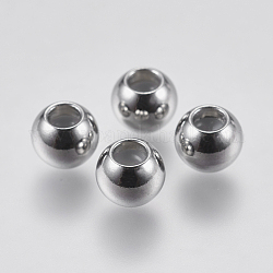 304 perline in acciaio inossidabile, con gomma all'interno, perle scorrevoli, branelli del tappo, rondelle, colore acciaio inossidabile, 6x4.6mm, Foro: 1.5 mm