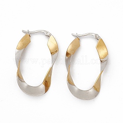 201 Stainless Steel Twist Oval Hoop Earrings with 304 Stainless Steel Pins for Women, Platinum & Golden, 42~43.5x19.4~21x0.9~1mm, Pin: 0.8~1.2x0.8mm