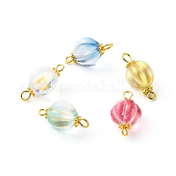 Connecteurs de liens en verre, avec des épingles à œil en laiton doré et une perle d'espacement en alliage de style tibétain, citrouille, couleur mixte, 19x10mm, Trou: 2.5x2mm