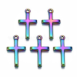 Piccoli ciondoli a croce in lega color arcobaleno,  cadmio& piombo libero, 24x14x2mm, Foro: 1.6 mm