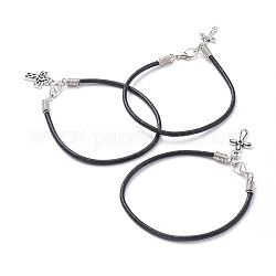 Unisex Charm Bracelets, with Cowhide Leather Cord, Alloy Pendants and Lobster Claw Clasps, Cross, Black, 8-1/8 inch(20.5cm)