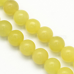 Натурального лимонного нефрита круглые бусины нити, 6.5 мм, отверстие : 1 мм, около 63 шт / нитка, 15.5 дюйм