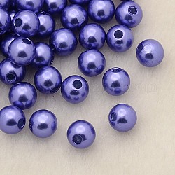 Perline acrilico perla imitato, tinto, tondo, blu ardesia medio, 8x7.5mm, Foro: 2 mm, circa 1900pcs/libbra
