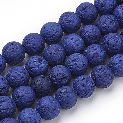 Brins de perles de pierre de lave synthétique, teinte, ronde, bleu, 8~8.5mm, Trou: 1mm, Environ 50 pcs/chapelet, 15.9 pouce (40.3 cm)
