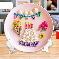 Peinture de pâte de disque de conque de coquille de modèle de gâteau de bricolage pour des enfants, y compris coquille, perles et assiette en plastique, pinceau et colle, perle rose, 20.5x1.9 cm