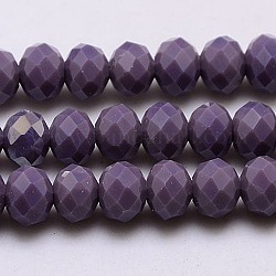 Faceted Rondelle Imitation Jade Glass Bead Strands, Purple, 6x4mm, Hole: 1mm, about 95pcs/strand, 17.7inch