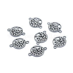 Brass Micro Pave Cubic Zirconia Links, Clear, Flat Round with Tree of Life, Gunmetal, 12.5x18x2mm, Hole: 1mm