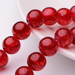 1 Strand Transparent Crackle Glass Round Beads Strands, Red, 12mm, Hole: 1.3~1.6mm, about 66pcs/strand, 31.4 inch