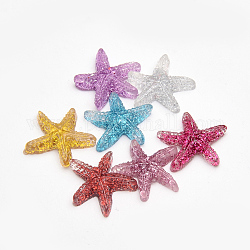 Cabuchones de resina, con polvo del brillo, Estrella de mar / estrellas de mar, color mezclado, 17x17x5mm