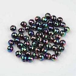 Perles rondes en acrylique poly styrène écologique coloré à facettes, couleur ab , bleu de Prusse, 8mm, Trou: 1.5mm, environ 2000 pcs/500 g