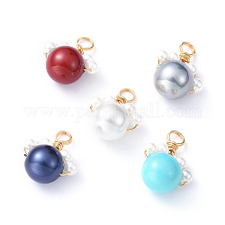 Shell pendenti di perle, con filo di rame, stampe zampa di cane, colore misto, 15x13x8.5mm, Foro: 3 mm