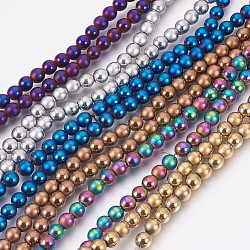Electroplate Non-Magnetic Synthetic Hematite Beads Strands, Polished and Frosted, Round, Mixed Color, 6mm, Hole: 0.8mm, about 69pcs/strand, 15.7 inch(40cm)