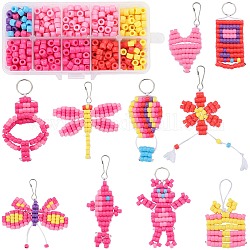 Sunnyclue kit de fabrication de porte-clés animal bricolage, y compris les perles en plastique, Fermoirs de porte-clés en fer et porte-clés fendus, rose, 790 pcs / boîte