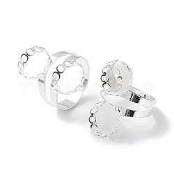 Латунные открытые манжетные кольца, настройки кольца чашки безеля, двойной плоский круглый, серебряные, внутренний диаметр: 20 мм, лоток : 12 мм