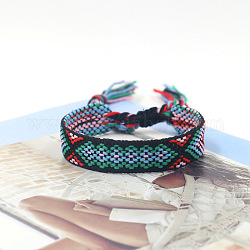 Polyester-Kordelarmband mit geflochtenem Rautenmuster, Ethnisches Stammes-verstellbares brasilianisches Armband für Frauen, Schwarz, 5-7/8 Zoll (15 cm)