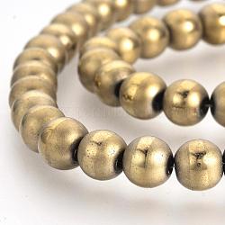 Electroplate Non-magnetic Synthetic Hematite Beads Strands, Matte Style, Round, Light Gold Plated, 8mm, Hole: 1.5mm, about 50pcs/strand, 15.7 inch