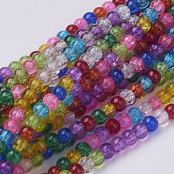 Chapelets de perles en verre craquelé, ronde, couleur mixte, 4mm, Trou: 0.5mm, Environ 105 pcs/chapelet, 16 pouce