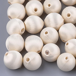 Perles recouvertes de tissu de fil de polyester, avec abs plastique, ronde, beige, 12x13mm, Trou: 2mm